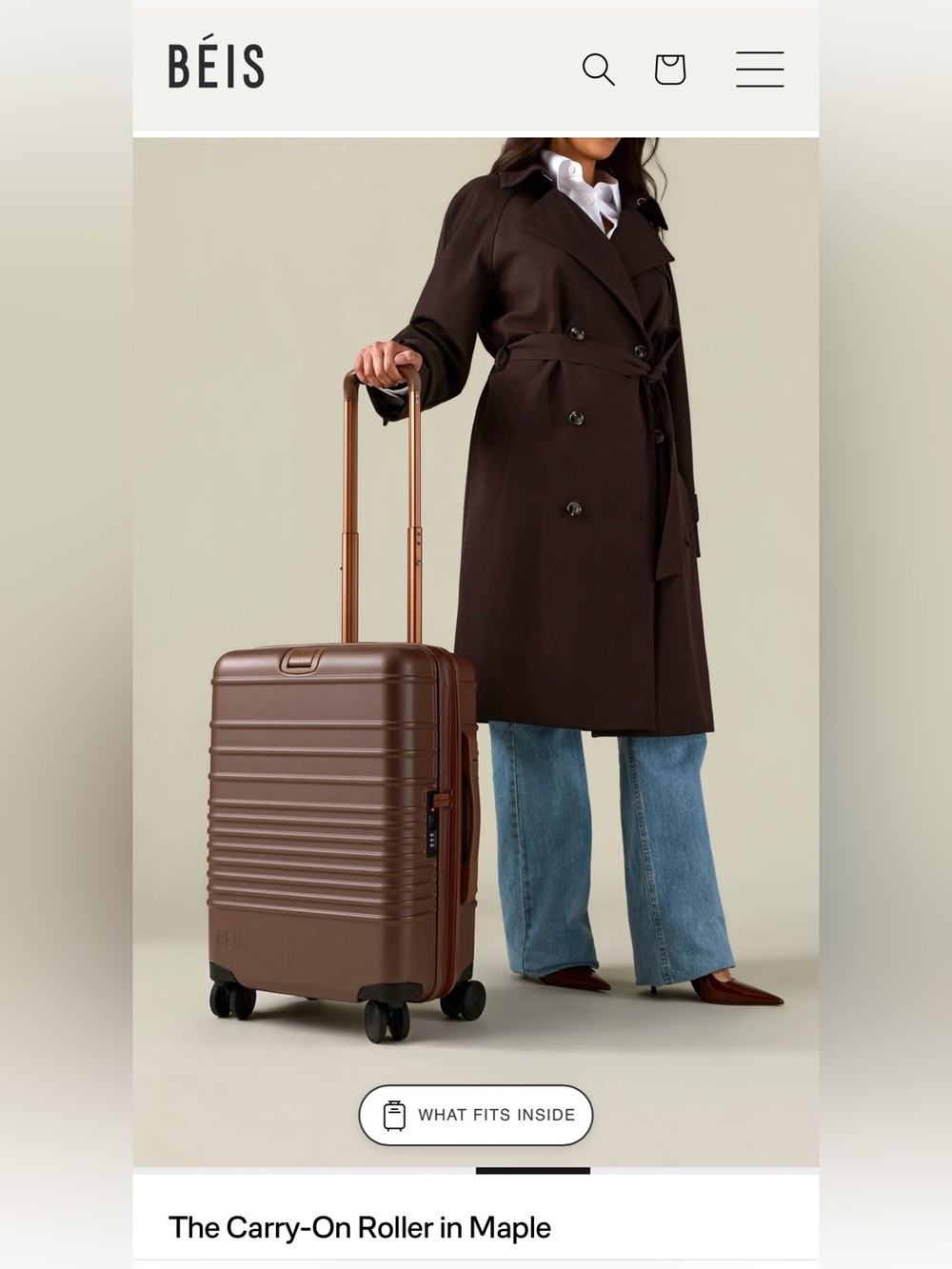 NWT Béis The Carry-On Roller 4-wheel travel suitcase, Maple
